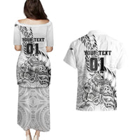 Custom New Zealand Silver Fern Rugby Couples Matching Puletasi Dress and Hawaiian Shirt Aotearoa Kiwi Maori White Version - Wonder Print Shop