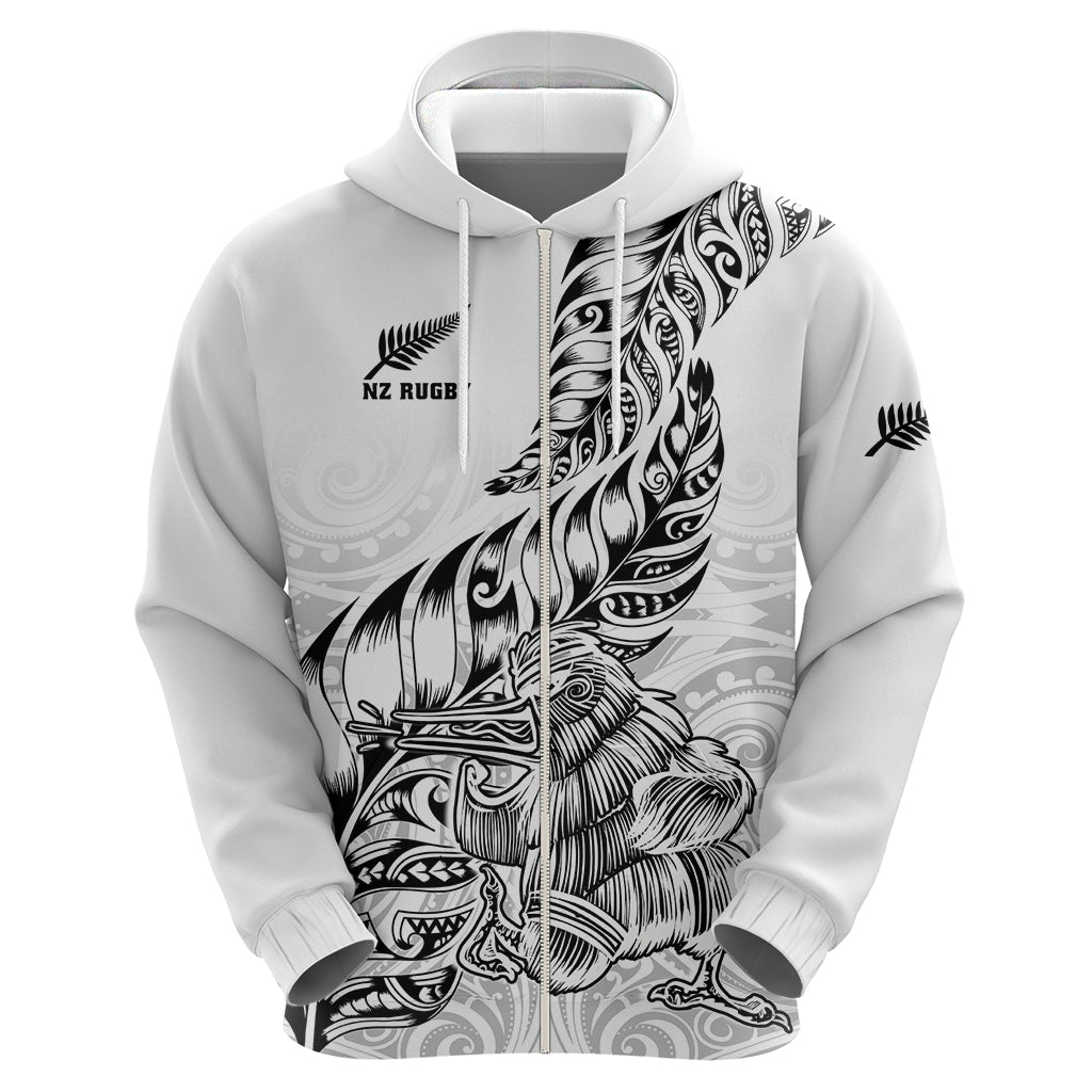 Custom New Zealand Silver Fern Rugby Hoodie Aotearoa Kiwi Maori White Version - Wonder Print Shop