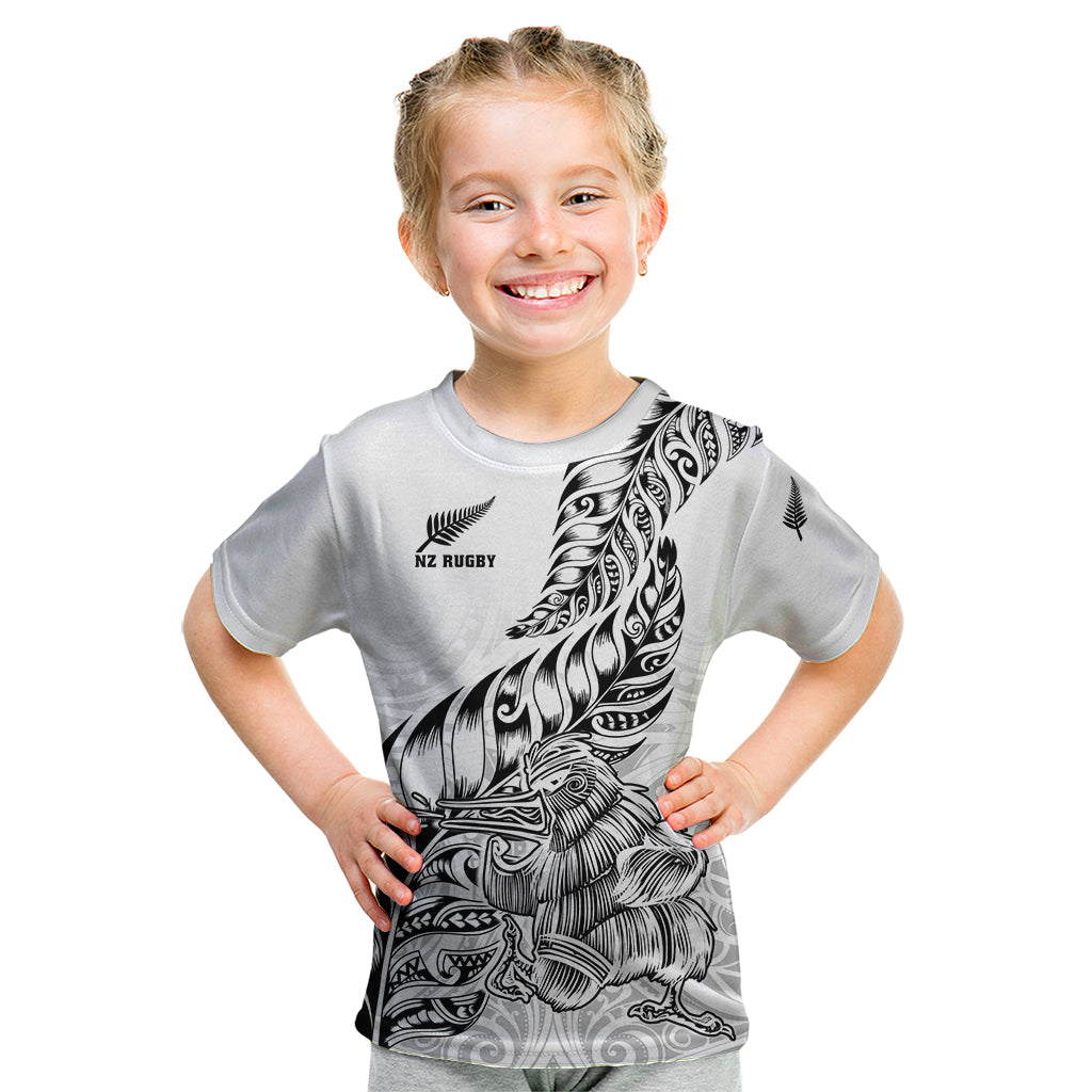 Custom New Zealand Silver Fern Rugby Kid T Shirt Aotearoa Kiwi Maori White Version - Wonder Print Shop