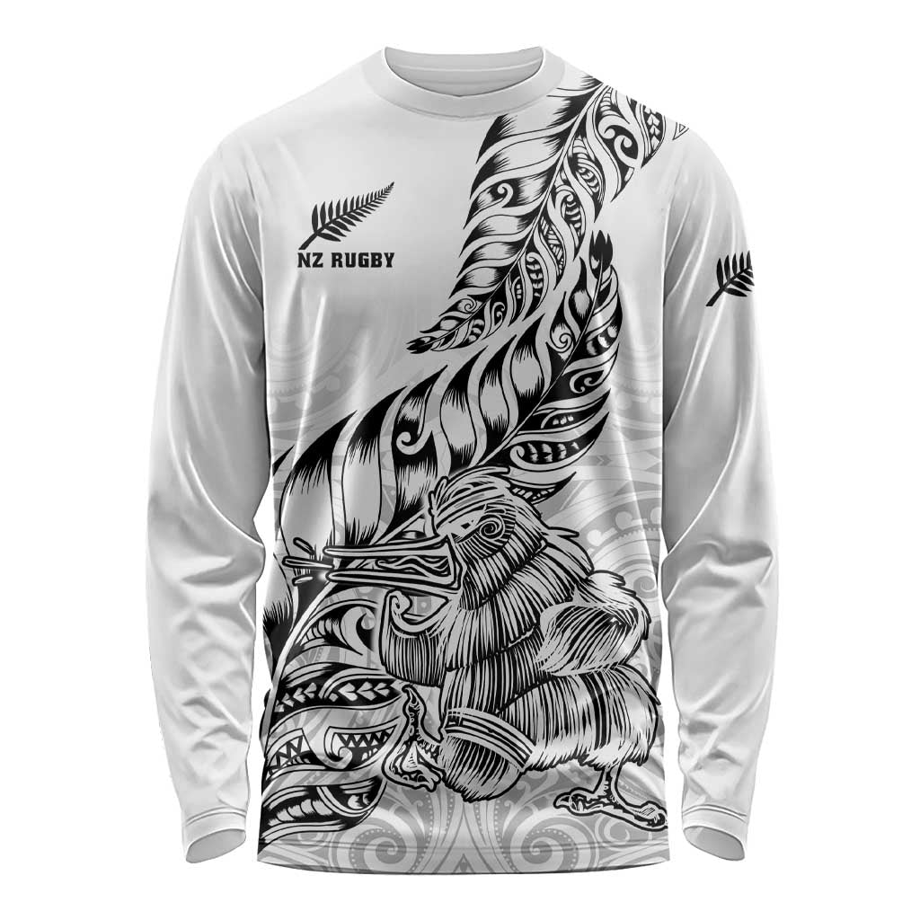 Custom New Zealand Silver Fern Rugby Long Sleeve Shirt Aotearoa Kiwi Maori White Version LT01