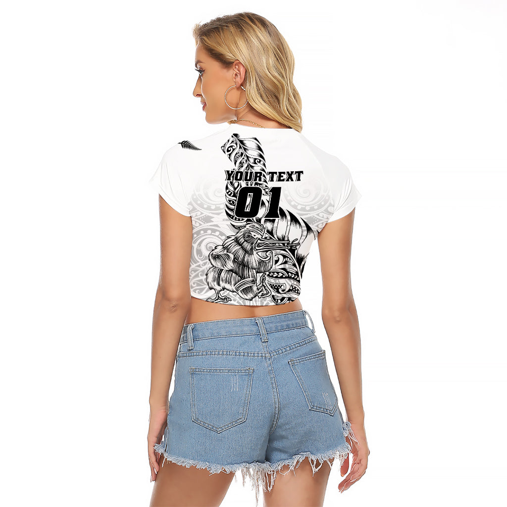 Custom New Zealand Silver Fern Rugby Raglan Cropped T Shirt Aotearoa Kiwi Maori White Version - Wonder Print Shop