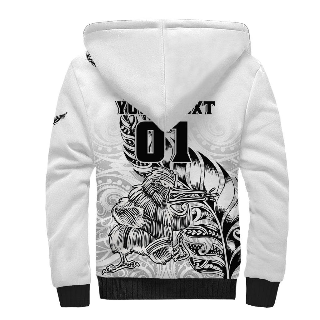 Custom New Zealand Silver Fern Rugby Sherpa Hoodie Aotearoa Kiwi Maori White Version - Wonder Print Shop