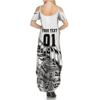 Custom New Zealand Silver Fern Rugby Summer Maxi Dress Aotearoa Kiwi Maori White Version - Wonder Print Shop