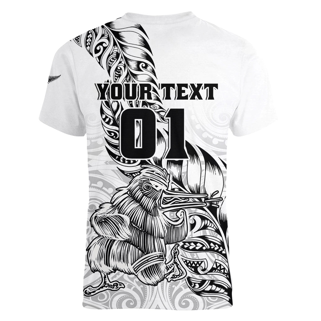 Custom New Zealand Silver Fern Rugby Women V Neck T Shirt Aotearoa Kiwi Maori White Version - Wonder Print Shop