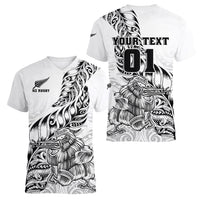 Custom New Zealand Silver Fern Rugby Women V Neck T Shirt Aotearoa Kiwi Maori White Version - Wonder Print Shop