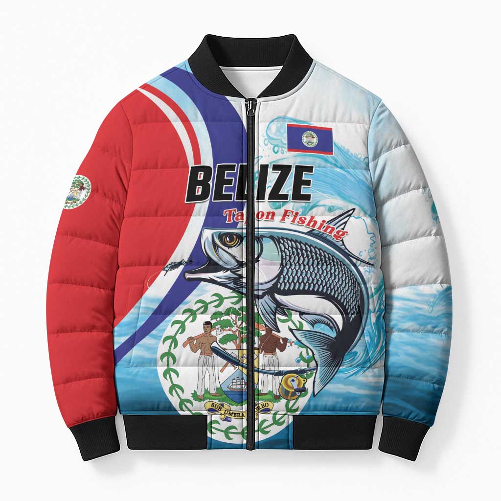 Personalized Belize Tarpon Fishing Bomber Puffer Jacket Belize Where the Silver King Reigns - Wonder Print Shop