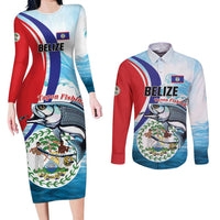 Personalized Belize Tarpon Fishing Couples Matching Long Sleeve Bodycon Dress and Long Sleeve Button Shirt Belize Where the Silver King Reigns - Wonder Print Shop