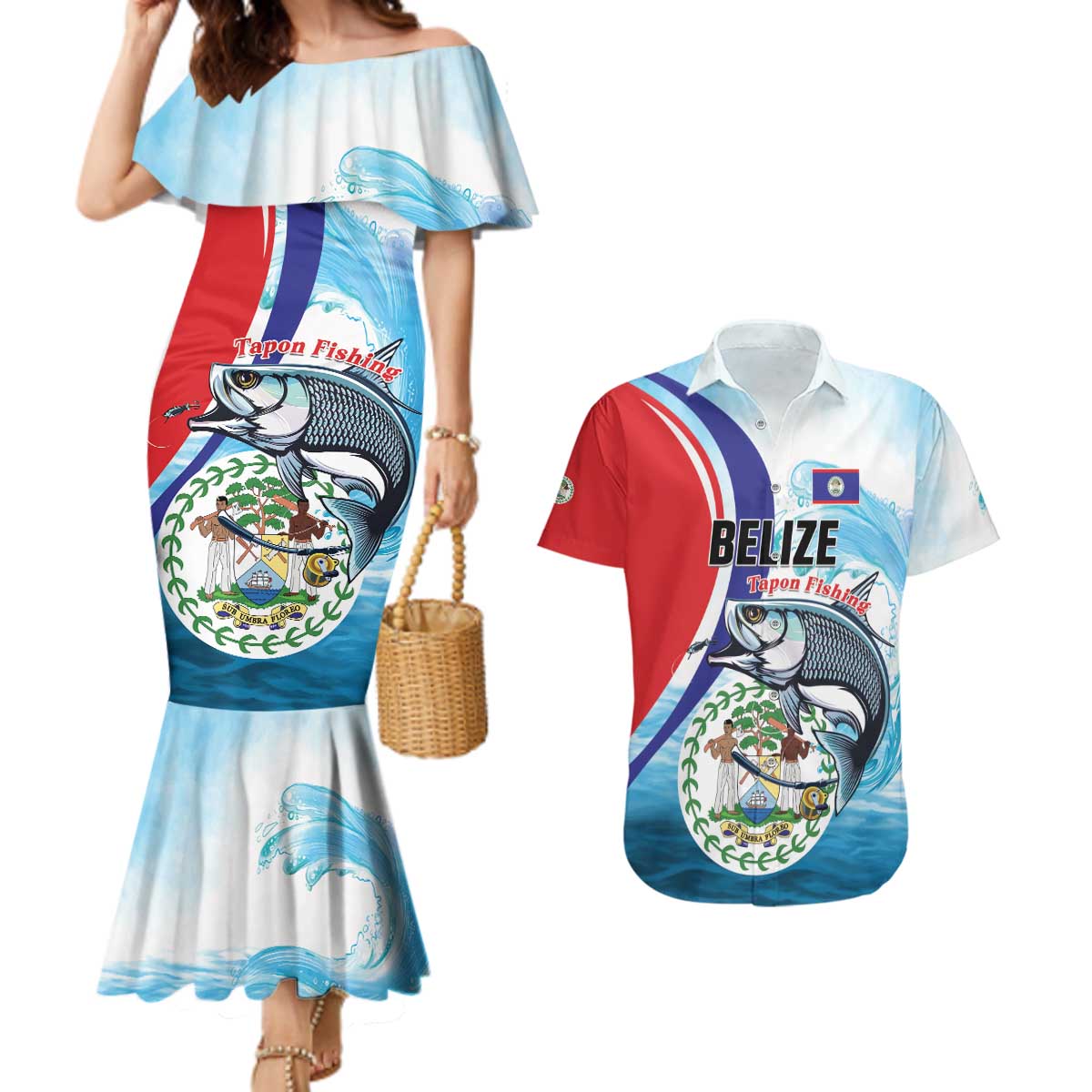 Personalized Belize Tarpon Fishing Couples Matching Mermaid Dress and Hawaiian Shirt Belize Where the Silver King Reigns - Wonder Print Shop