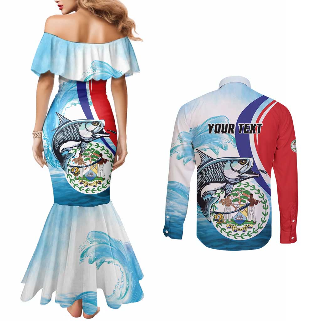 Personalized Belize Tarpon Fishing Couples Matching Mermaid Dress and Long Sleeve Button Shirt Belize Where the Silver King Reigns - Wonder Print Shop