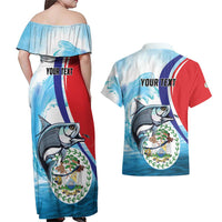 Personalized Belize Tarpon Fishing Couples Matching Off Shoulder Maxi Dress and Hawaiian Shirt Belize Where the Silver King Reigns - Wonder Print Shop