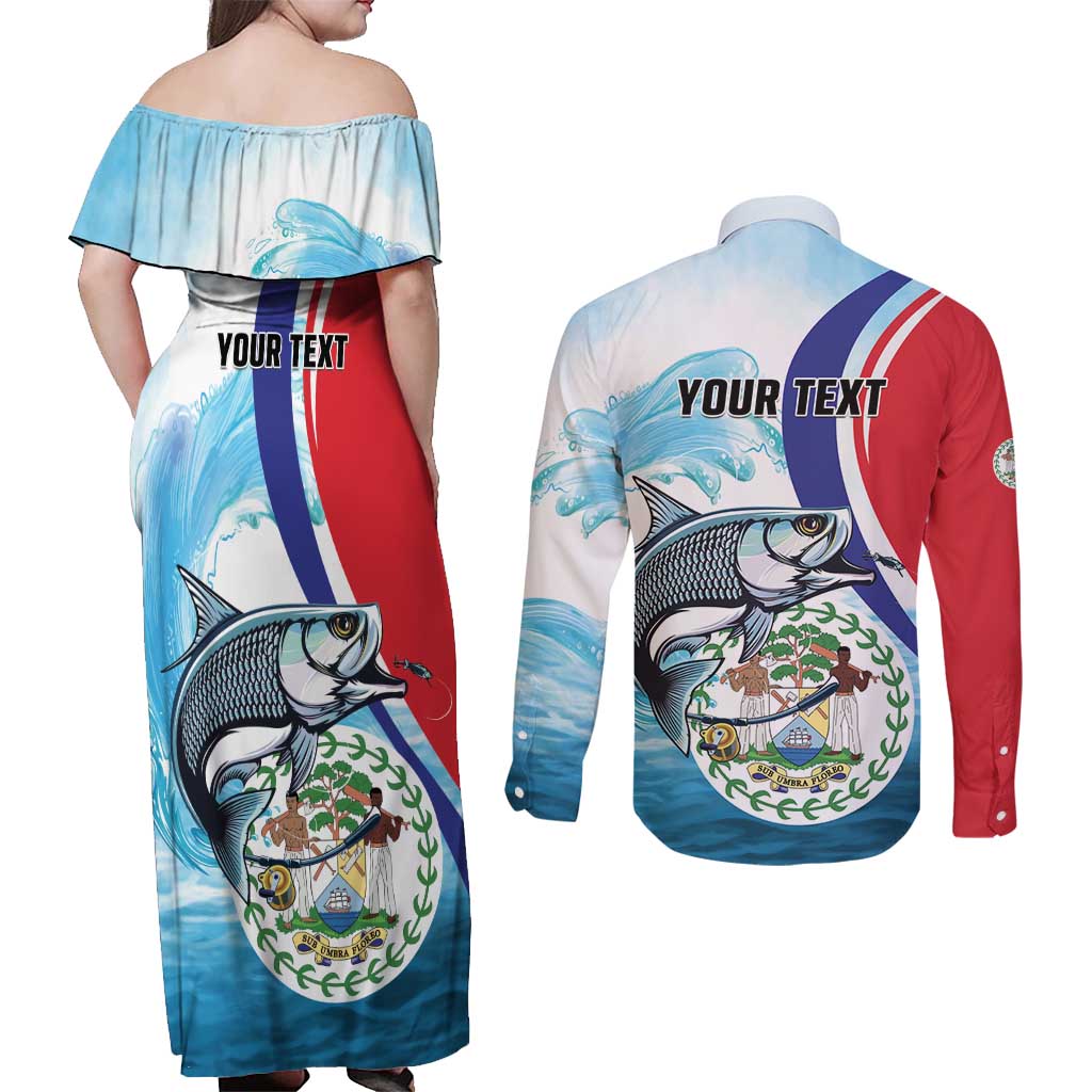 Personalized Belize Tarpon Fishing Couples Matching Off Shoulder Maxi Dress and Long Sleeve Button Shirt Belize Where the Silver King Reigns - Wonder Print Shop