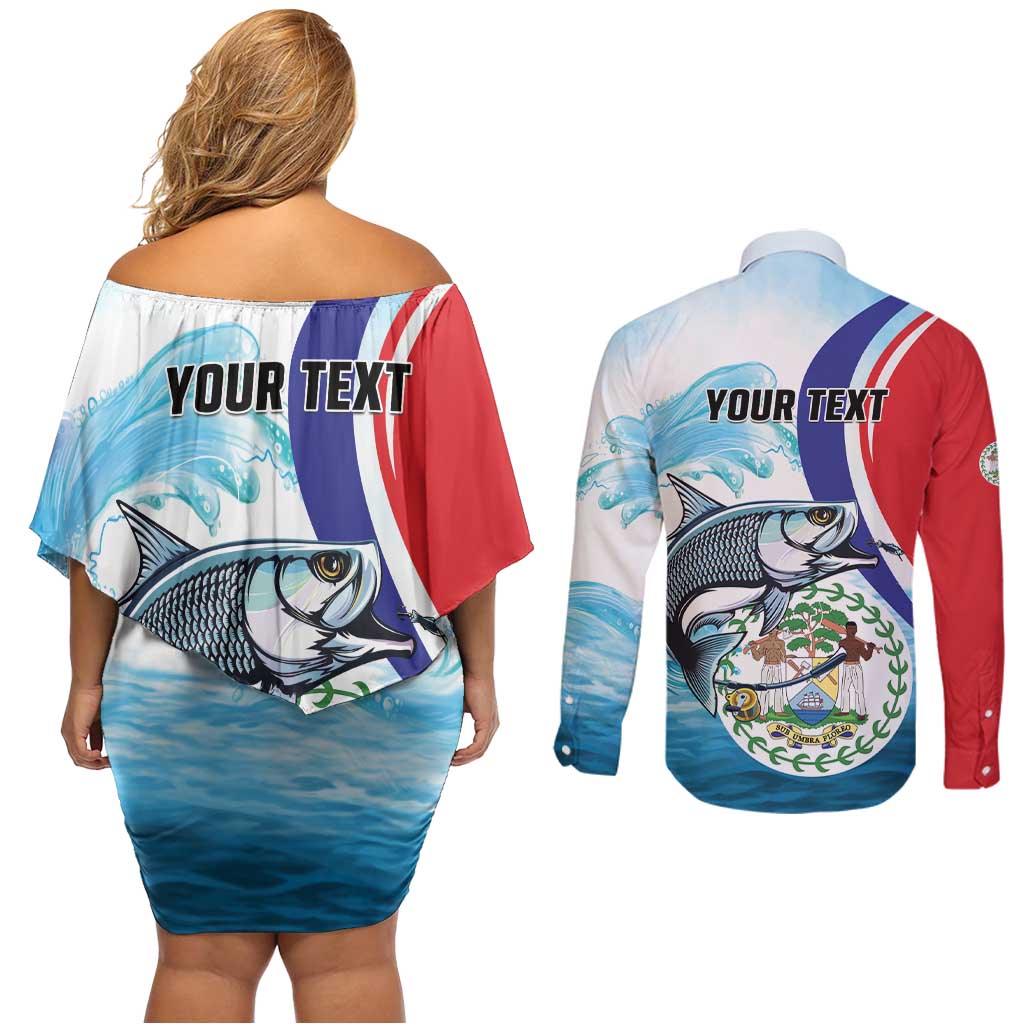 Personalized Belize Tarpon Fishing Couples Matching Off Shoulder Short Dress and Long Sleeve Button Shirt Belize Where the Silver King Reigns - Wonder Print Shop