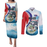 Personalized Belize Tarpon Fishing Couples Matching Puletasi and Long Sleeve Button Shirt Belize Where the Silver King Reigns - Wonder Print Shop