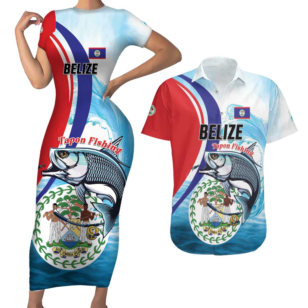 Personalized Belize Tarpon Fishing Couples Matching Short Sleeve Bodycon Dress and Hawaiian Shirt Belize Where the Silver King Reigns - Wonder Print Shop