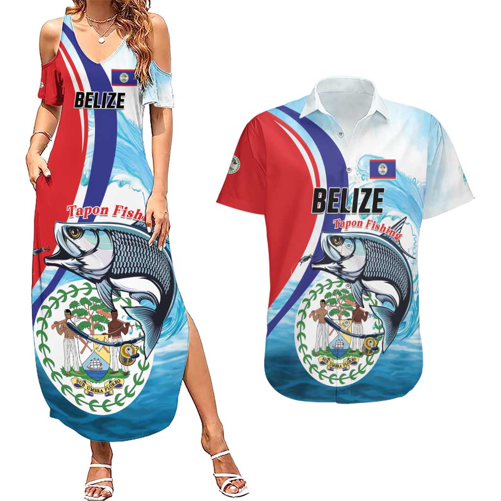 Personalized Belize Tarpon Fishing Couples Matching Summer Maxi Dress and Hawaiian Shirt Belize Where the Silver King Reigns - Wonder Print Shop