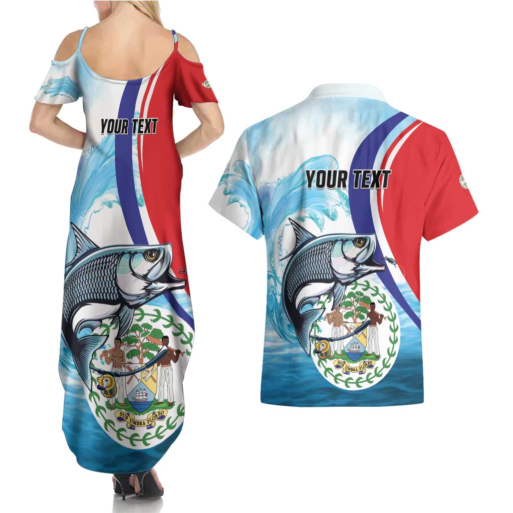 Personalized Belize Tarpon Fishing Couples Matching Summer Maxi Dress and Hawaiian Shirt Belize Where the Silver King Reigns - Wonder Print Shop
