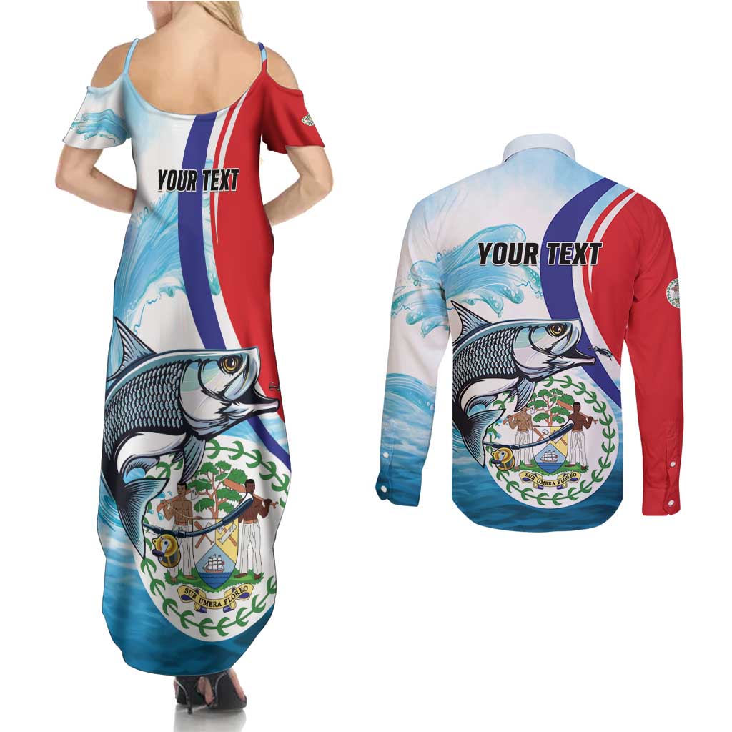 Personalized Belize Tarpon Fishing Couples Matching Summer Maxi Dress and Long Sleeve Button Shirt Belize Where the Silver King Reigns - Wonder Print Shop