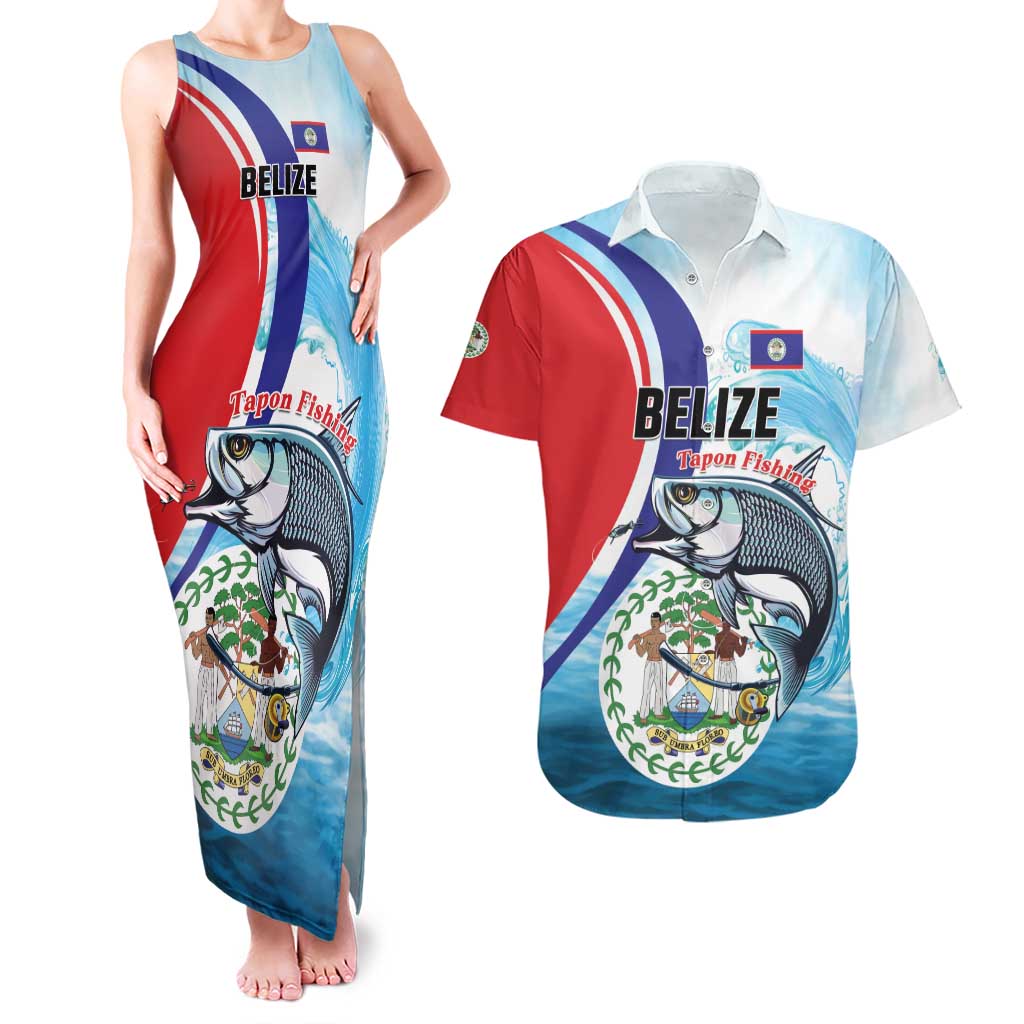 Personalized Belize Tarpon Fishing Couples Matching Tank Maxi Dress and Hawaiian Shirt Belize Where the Silver King Reigns - Wonder Print Shop