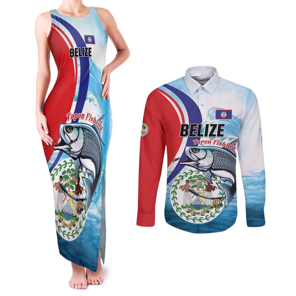 Personalized Belize Tarpon Fishing Couples Matching Tank Maxi Dress and Long Sleeve Button Shirt Belize Where the Silver King Reigns - Wonder Print Shop