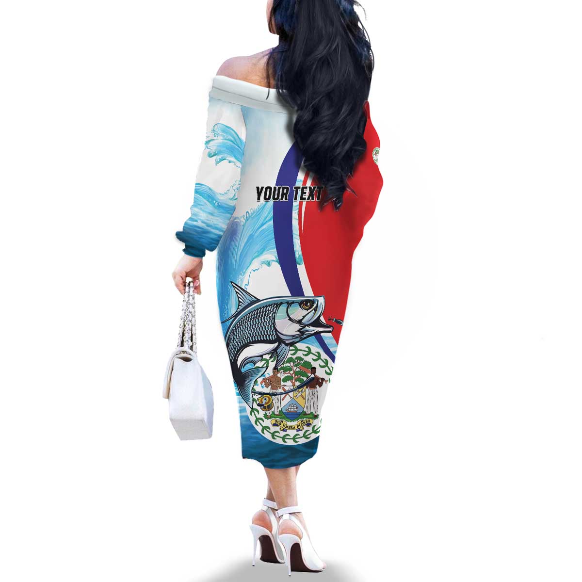 Personalized Belize Tarpon Fishing Family Matching Off The Shoulder Long Sleeve Dress and Hawaiian Shirt Belize Where the Silver King Reigns - Wonder Print Shop