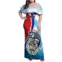 Personalized Belize Tarpon Fishing Family Matching Off Shoulder Maxi Dress and Hawaiian Shirt Belize Where the Silver King Reigns - Wonder Print Shop