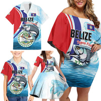 Personalized Belize Tarpon Fishing Family Matching Off Shoulder Short Dress and Hawaiian Shirt Belize Where the Silver King Reigns - Wonder Print Shop