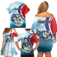 Personalized Belize Tarpon Fishing Family Matching Off Shoulder Short Dress and Hawaiian Shirt Belize Where the Silver King Reigns - Wonder Print Shop
