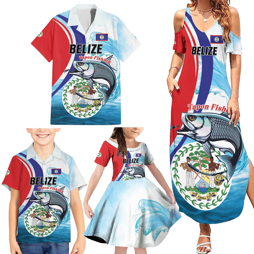 Personalized Belize Tarpon Fishing Family Matching Summer Maxi Dress and Hawaiian Shirt Belize Where the Silver King Reigns - Wonder Print Shop