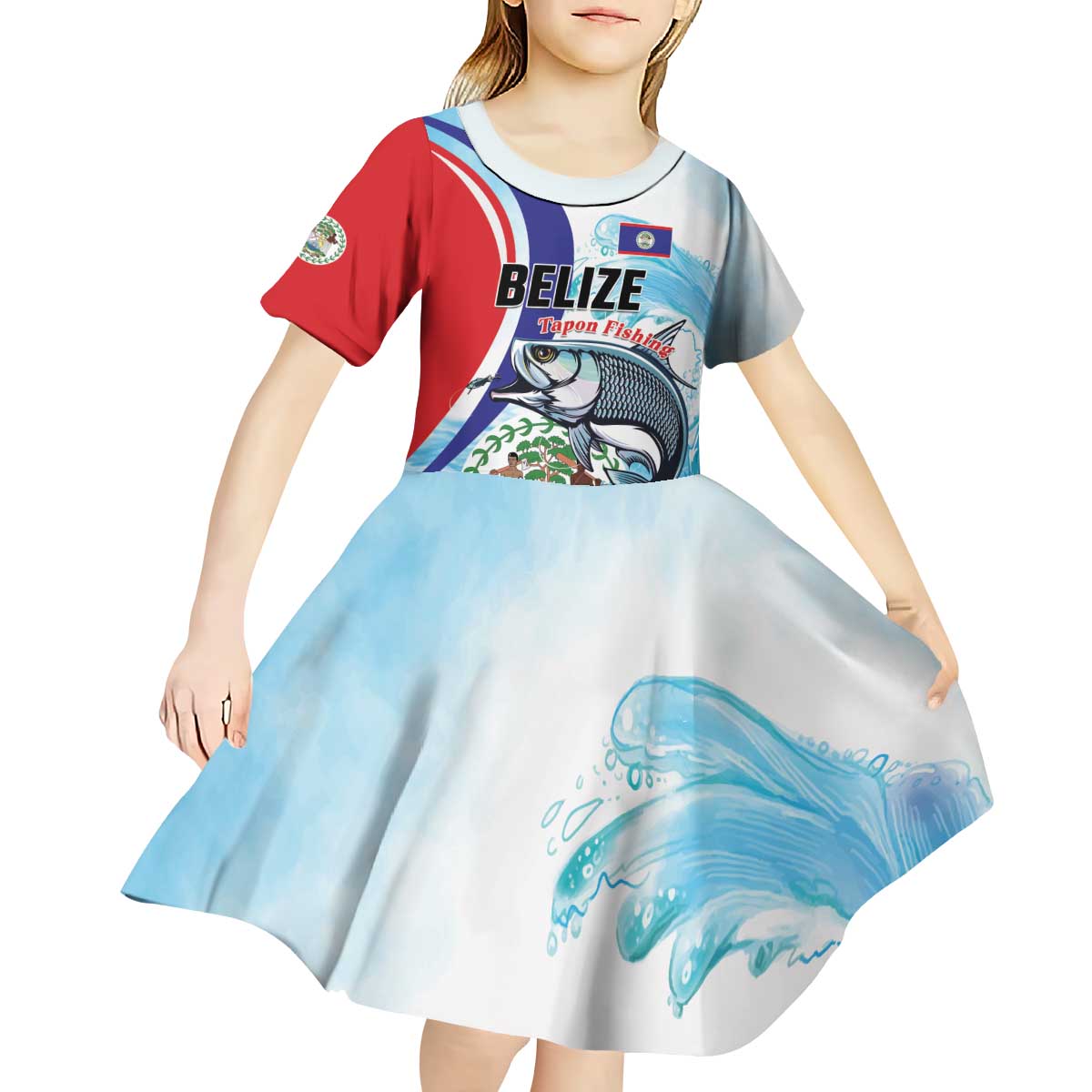 Personalized Belize Tarpon Fishing Kid Short Sleeve Dress Belize Where the Silver King Reigns - Wonder Print Shop
