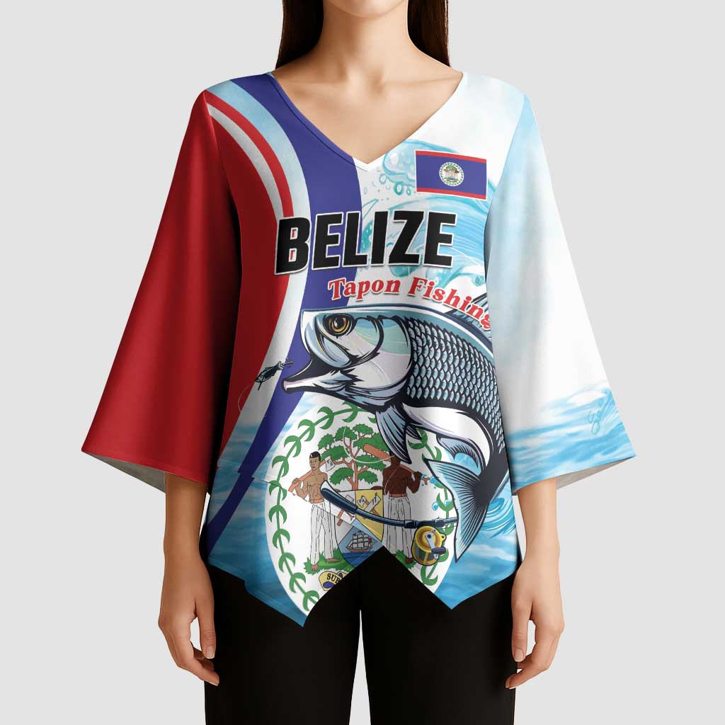Personalized Belize Tarpon Fishing Kimono Sleeve Blouse Belize Where the Silver King Reigns - Wonder Print Shop