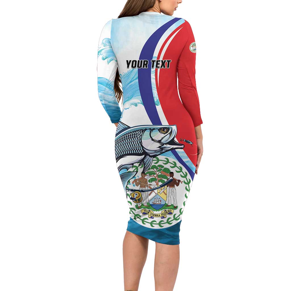 Personalized Belize Tarpon Fishing Long Sleeve Bodycon Dress Belize Where the Silver King Reigns - Wonder Print Shop