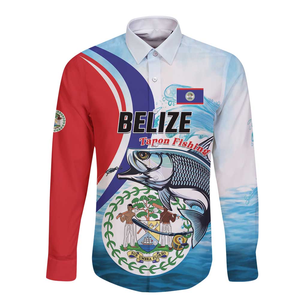 Personalized Belize Tarpon Fishing Long Sleeve Button Shirt Belize Where the Silver King Reigns - Wonder Print Shop