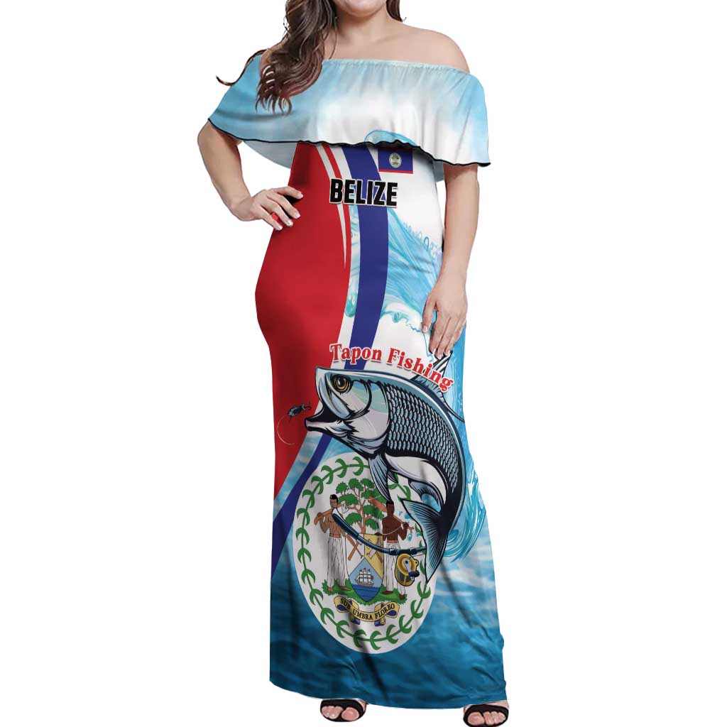 Personalized Belize Tarpon Fishing Off Shoulder Maxi Dress Belize Where the Silver King Reigns - Wonder Print Shop