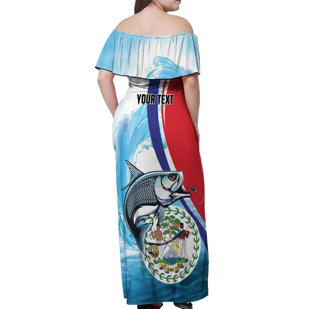 Personalized Belize Tarpon Fishing Off Shoulder Maxi Dress Belize Where the Silver King Reigns - Wonder Print Shop