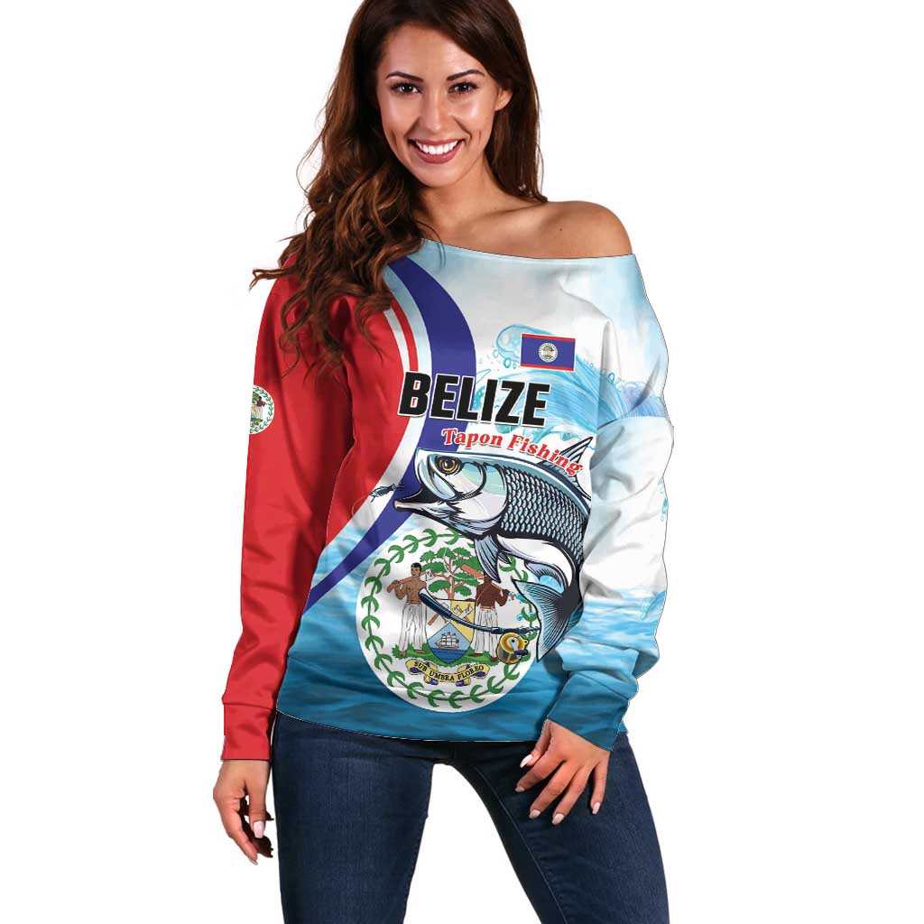 Personalized Belize Tarpon Fishing Off Shoulder Sweater Belize Where the Silver King Reigns - Wonder Print Shop