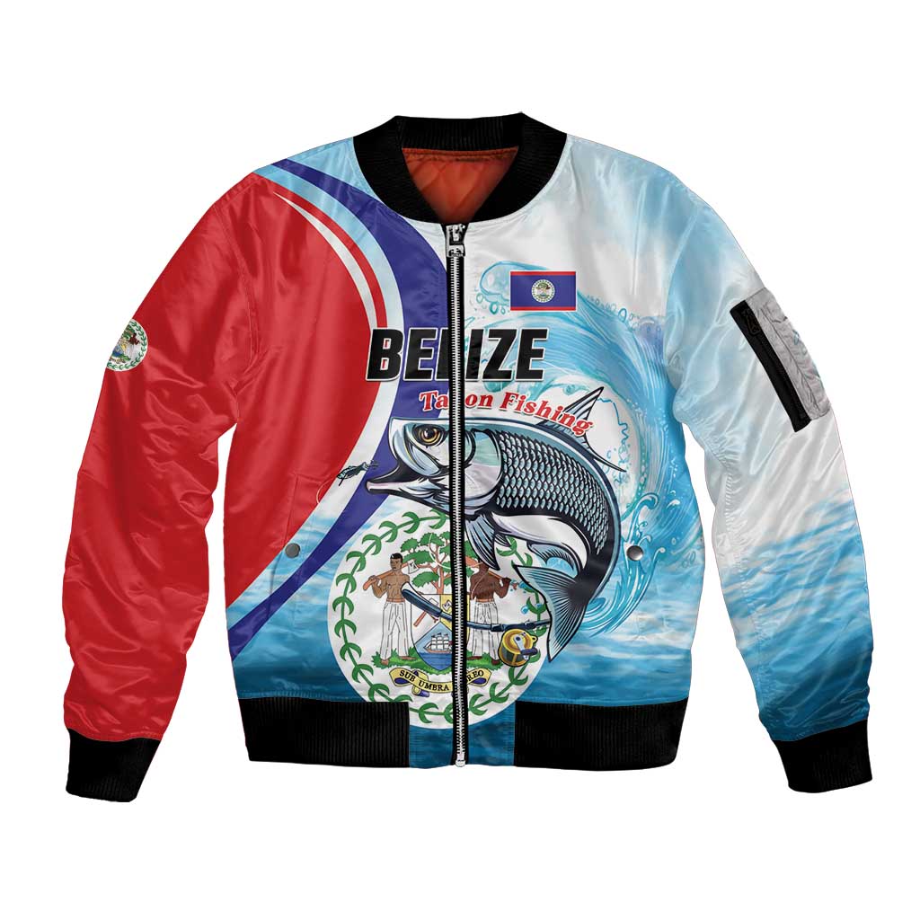 Personalized Belize Tarpon Fishing Sleeve Zip Bomber Jacket Belize Where the Silver King Reigns - Wonder Print Shop