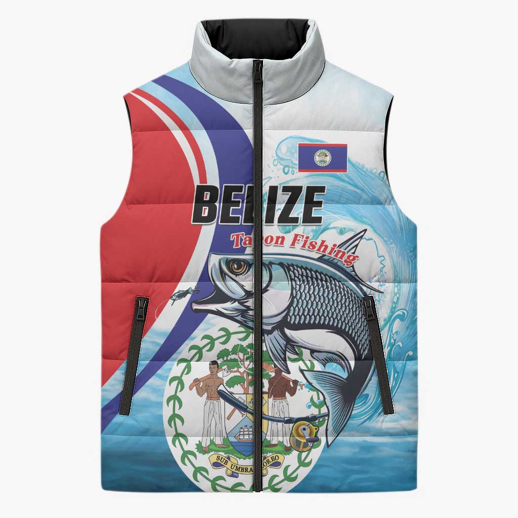 Personalized Belize Tarpon Fishing Sleeveless Puffer Jacket Belize Where the Silver King Reigns - Wonder Print Shop