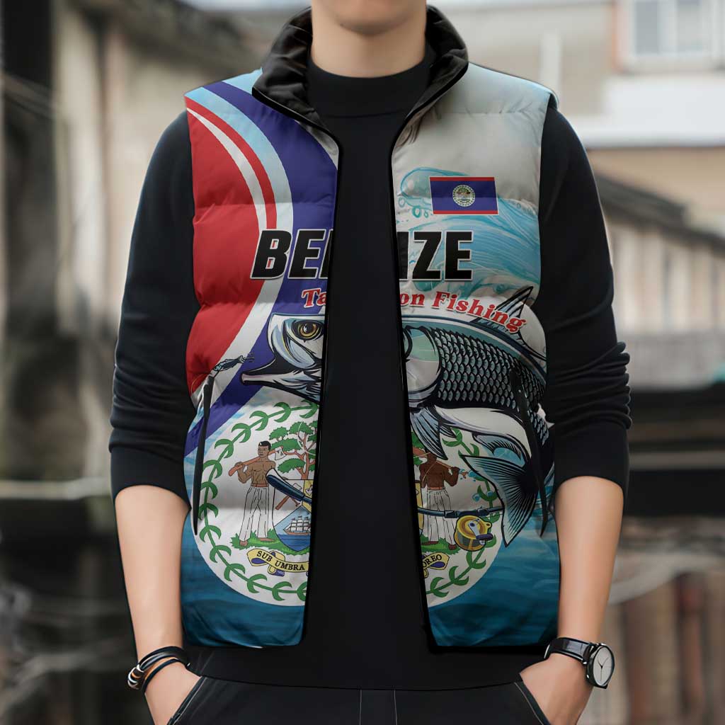 Personalized Belize Tarpon Fishing Sleeveless Puffer Jacket Belize Where the Silver King Reigns - Wonder Print Shop