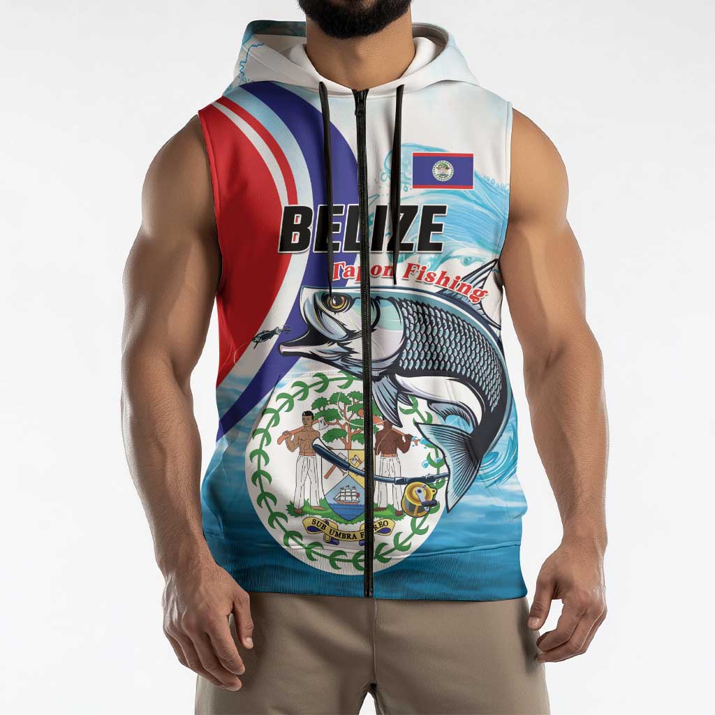 Personalized Belize Tarpon Fishing Sleeveless Zip Hoodie Belize Where the Silver King Reigns - Wonder Print Shop