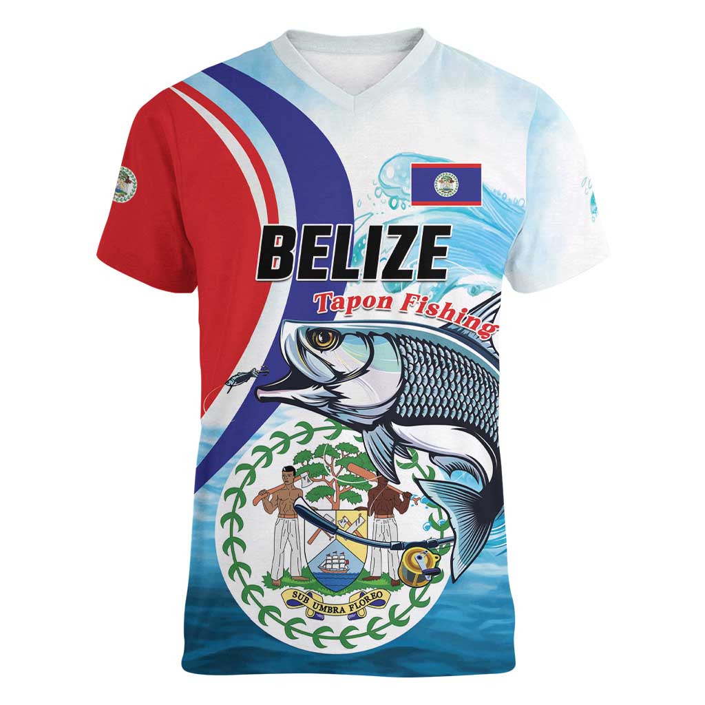 Personalized Belize Tarpon Fishing Women V-Neck T-Shirt Belize Where the Silver King Reigns - Wonder Print Shop
