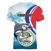 Personalized Belize Tarpon Fishing Women V-Neck T-Shirt Belize Where the Silver King Reigns - Wonder Print Shop