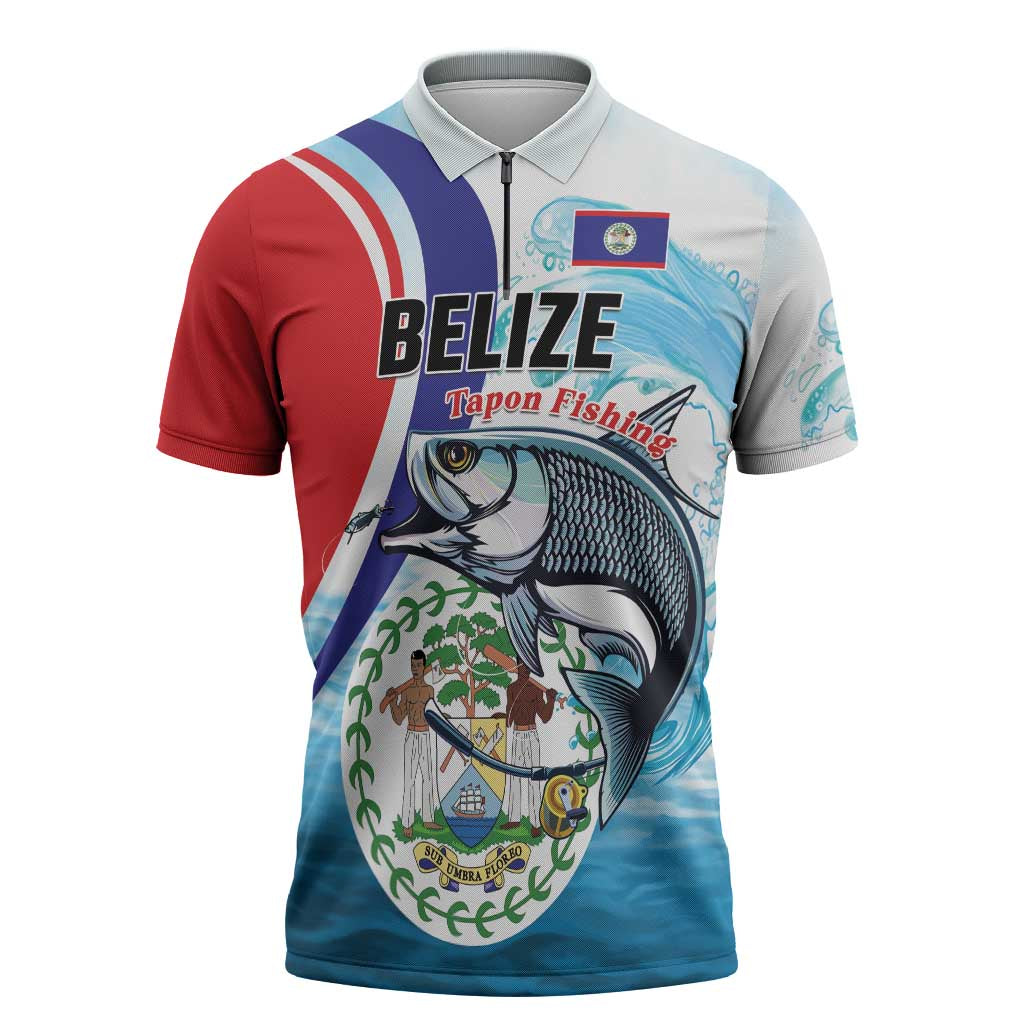 Personalized Belize Tarpon Fishing Zipper Polo Shirt Belize Where the Silver King Reigns - Wonder Print Shop