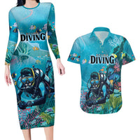 Personalized Scuba Diving Couples Matching Long Sleeve Bodycon Dress and Hawaiian Shirt Explore The Depths Discover Yourself - Wonder Print Shop