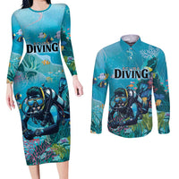 Personalized Scuba Diving Couples Matching Long Sleeve Bodycon Dress and Long Sleeve Button Shirt Explore The Depths Discover Yourself - Wonder Print Shop