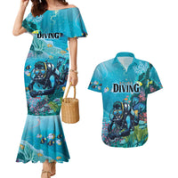 Personalized Scuba Diving Couples Matching Mermaid Dress and Hawaiian Shirt Explore The Depths Discover Yourself - Wonder Print Shop