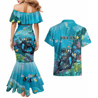 Personalized Scuba Diving Couples Matching Mermaid Dress and Hawaiian Shirt Explore The Depths Discover Yourself - Wonder Print Shop