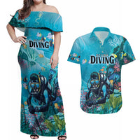 Personalized Scuba Diving Couples Matching Off Shoulder Maxi Dress and Hawaiian Shirt Explore The Depths Discover Yourself - Wonder Print Shop