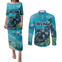 Personalized Scuba Diving Couples Matching Puletasi and Long Sleeve Button Shirt Explore The Depths Discover Yourself - Wonder Print Shop