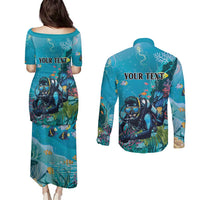 Personalized Scuba Diving Couples Matching Puletasi and Long Sleeve Button Shirt Explore The Depths Discover Yourself - Wonder Print Shop