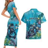 Personalized Scuba Diving Couples Matching Short Sleeve Bodycon Dress and Hawaiian Shirt Explore The Depths Discover Yourself - Wonder Print Shop